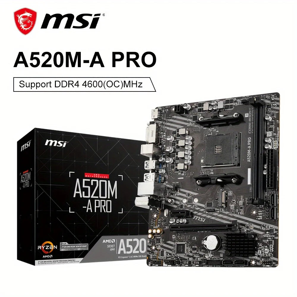 MSI AMD A520 DDR4 M.2 USB3.2 STAT 3.0 SSD Audio Boost 4K Ultra HD placa mae Socket AM4 A520M A PRO Motherboard