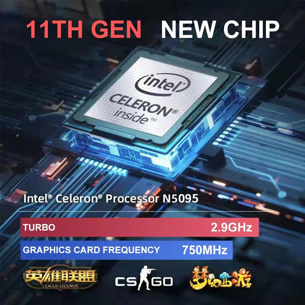 2025 11th Gen Intel Celeron N5095 Laptop  Windows10/11, Max 32GB RAM,128gb- 2TB SSD, 2.4G/5G WiFi, BT, Girlish style Pink Keybd