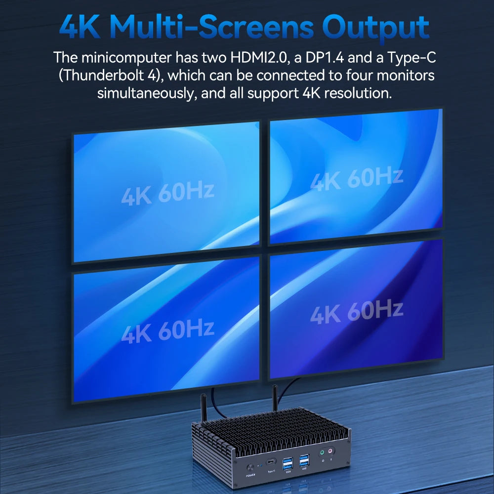Intel 13th Generation i7 1355U i5 1335U Min PC Dual-DDR4 2x M.2 NVME SSD Slots Windows 11 4K UHD WiFi6 Thunderbolt 4 Fanless