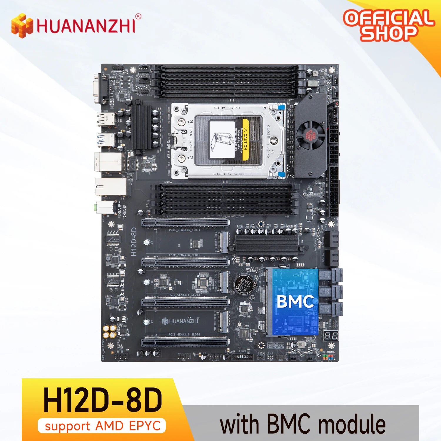 HUANANZHI H12D 8D AMD  Motherboard with BMC module support AMD EPYC 7002 7003 series CPU 8 channel memory Dual 2.5G network