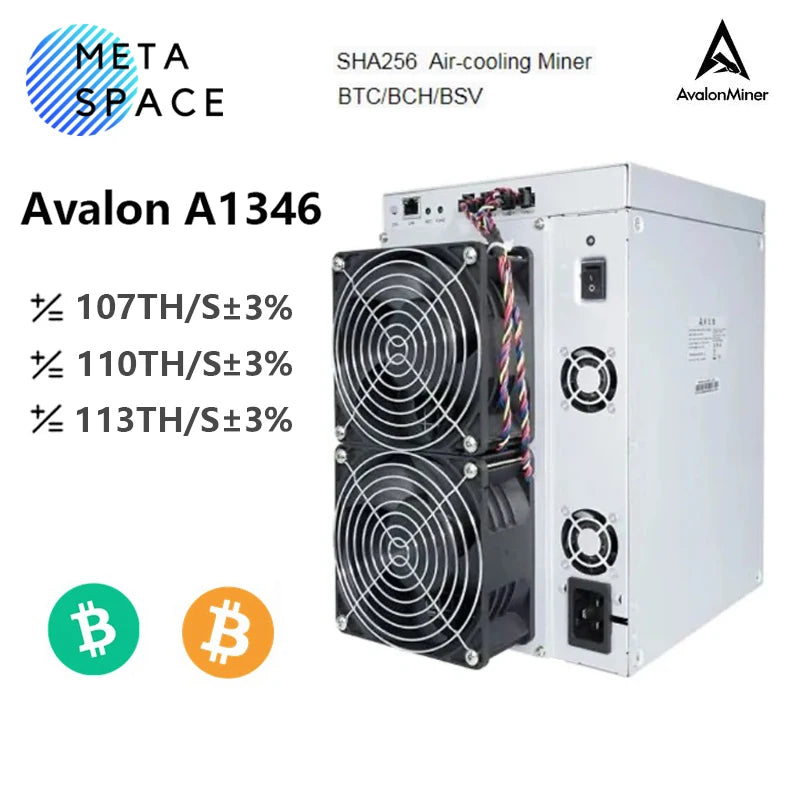 Used Avalon A1346 113TH/s 110T 107T Bitcoin Miner 3300W Crypto BTC Asic Miner Avalon BTC Miner A1346 Than Avalon A1246 A1166 pro
