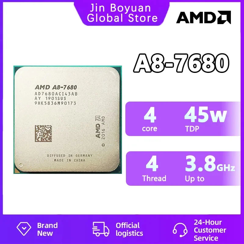 New AMD A8-Series A8-7680 A8 7680 3.5GHz Quad-Core Quad-Thread CPU  AD7680ACI43AB 45W Socket FM2+ but no fan