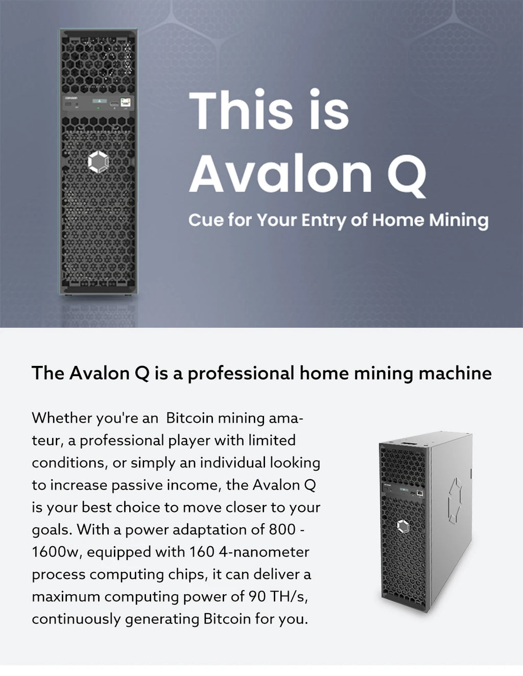 Canaan Avalon Q 90TH/S 1674W Bitcoin 18.6 J/TH Home Quite Miner De Avalon Q Bitcoin Miner Avalon Q Crypto Miner