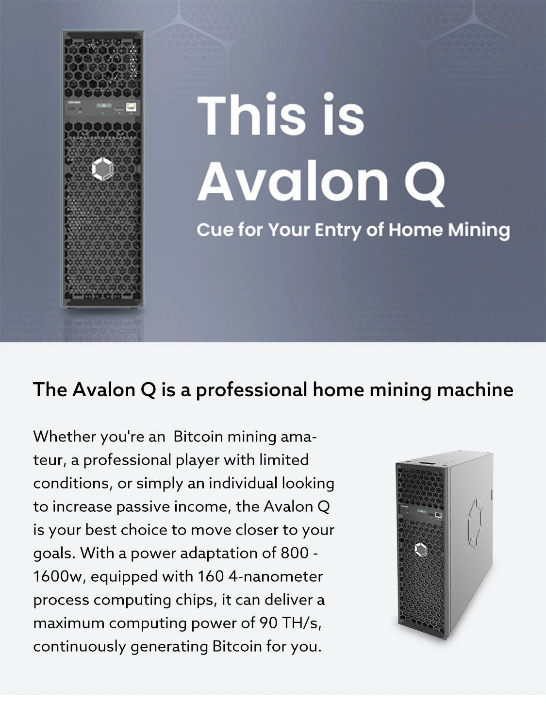 Canaan Avalon Q 90TH/S 1674W Bitcoin 18.6 J/TH Home Quite Miner De Avalon Q Bitcoin Miner Avalon Q Crypto Miner