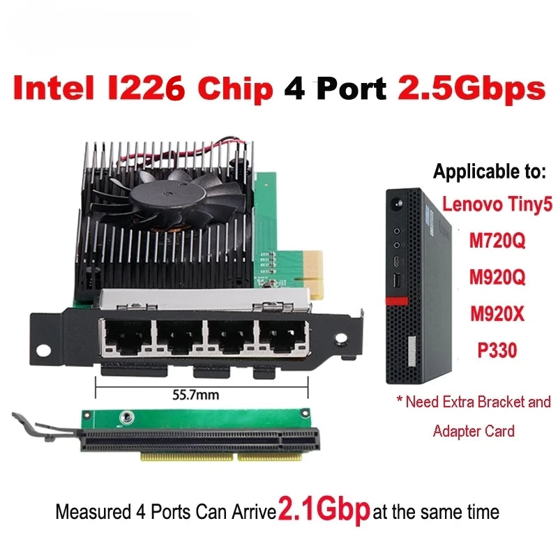 Intel I226 Chips 4 Port 2.5G RJ45 Network adapter PCIe PCI Express quad port 100/1000M/2500Mbp Gigabit Ethernet Network Lan Card