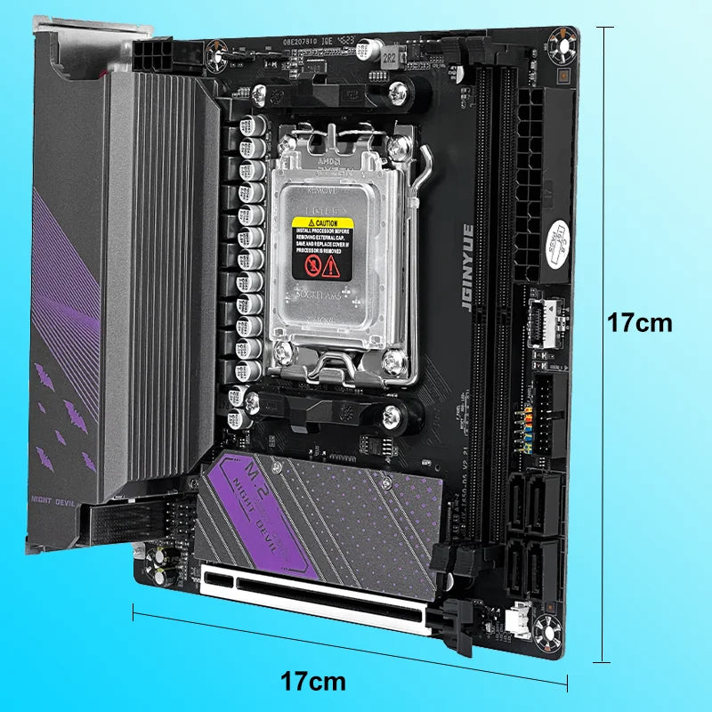 JGINYUE AM5 Motherboard supports AMD Ryzen 7000 series CPU processors DDR5 dual channel Memory RAM ITX B650i Night Devil