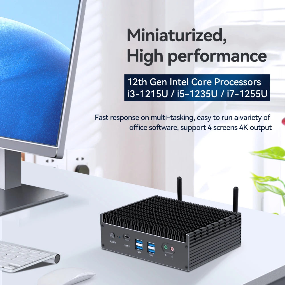Intel 13th Generation i7 1355U i5 1335U Min PC Dual-DDR4 2x M.2 NVME SSD Slots Windows 11 4K UHD WiFi6 Thunderbolt 4 Fanless