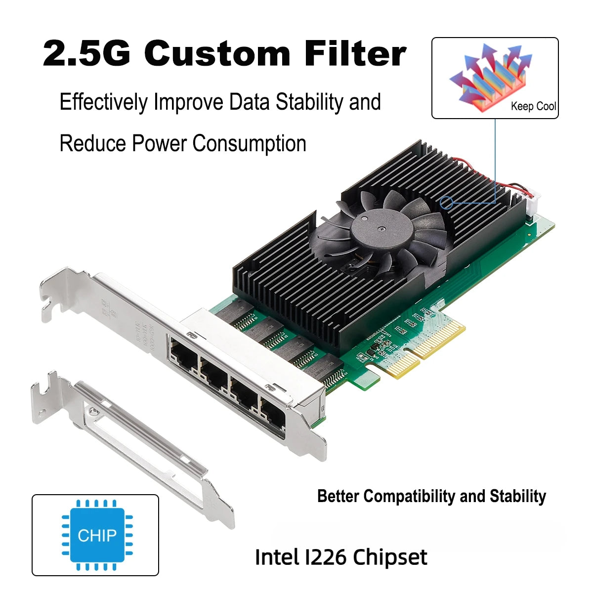 Intel I226 Chips 4 Port 2.5G RJ45 Network adapter PCIe PCI Express quad port 100/1000M/2500Mbp Gigabit Ethernet Network Lan Card