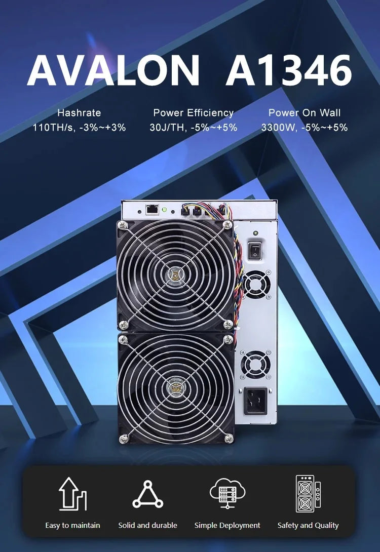 Used Avalon A1346 113TH/s 110T 107T Bitcoin Miner 3300W Crypto BTC Asic Miner Avalon BTC Miner A1346 Than Avalon A1246 A1166 pro