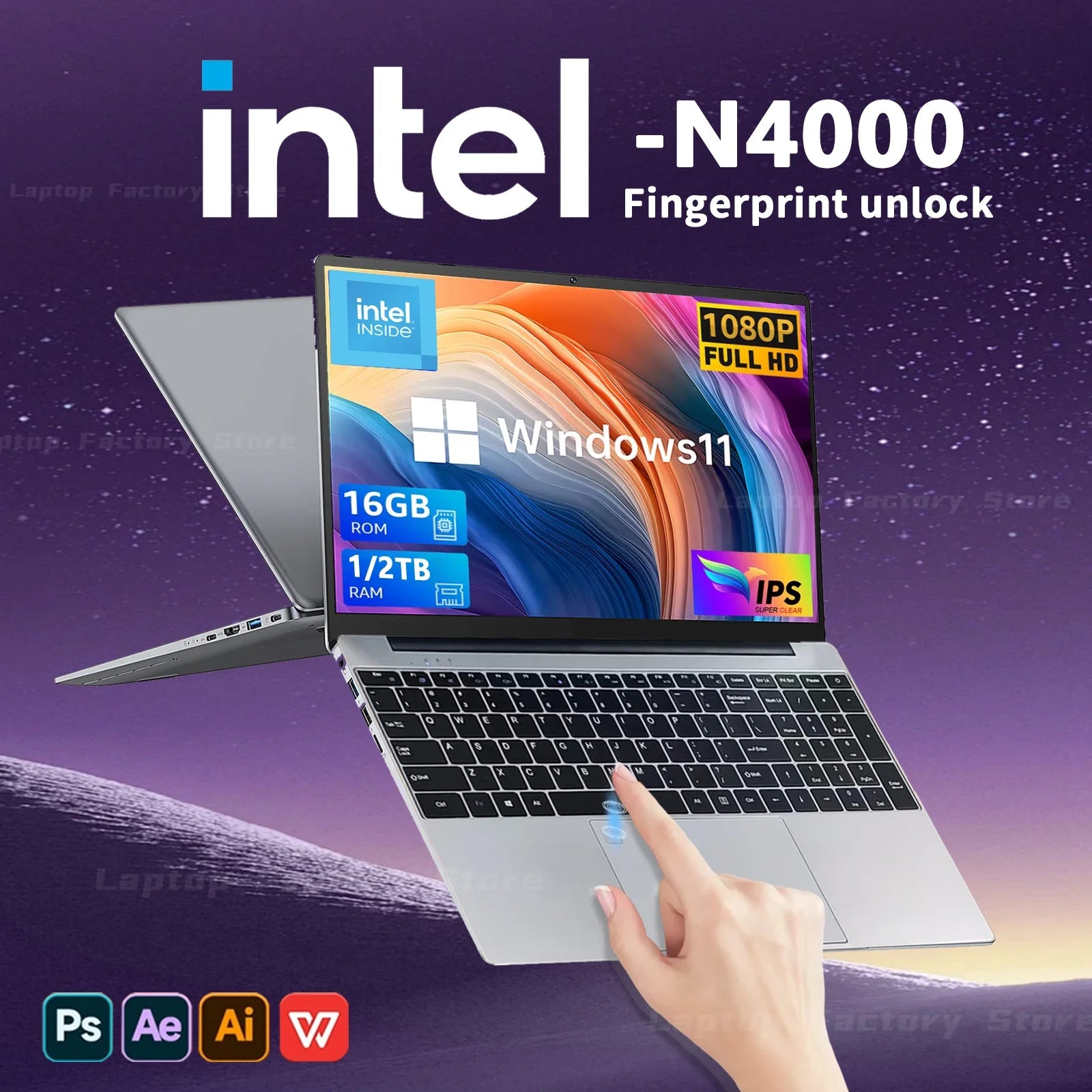 Intel N4000 Notebook PC Gamer 15.6" Ultra Slim Laptop Intel Celeron 16GB RAM 1TB 2TB SSD Office Study Computer PC Windows 11 Pro