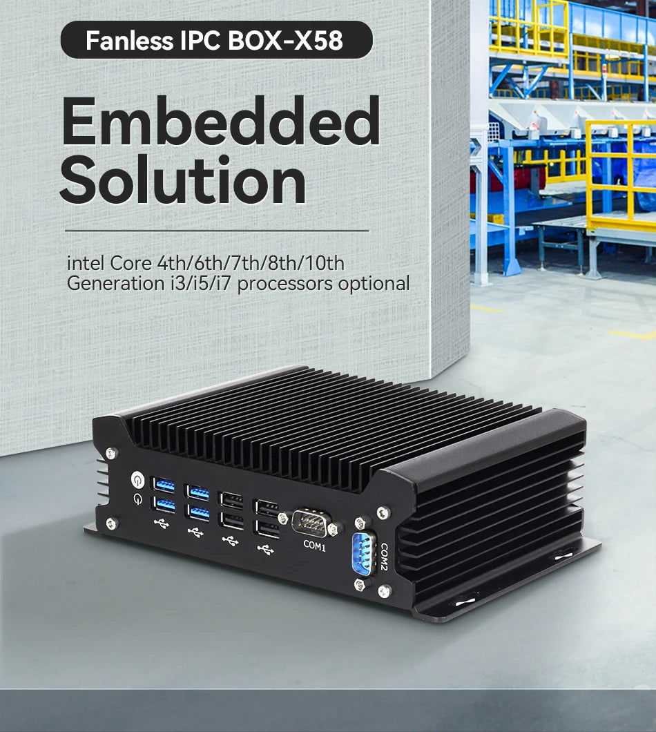 12th Gen Intel Core i5-1235U Fanless Industrial Mini PC 2x Gigabit LAN 2x COM RS232 8x USB Support WiFi 4G SIM LTE Windows Linux