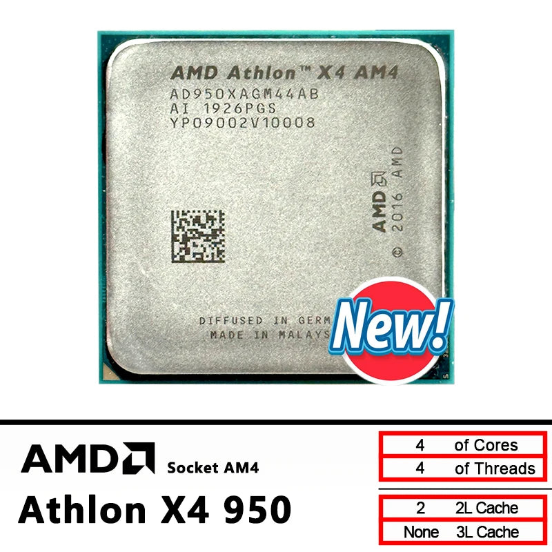 AMD Athlon X4 950 NEW 3.5 GHz Quad-Core Quad-Thread L2=2M 65W AD950XAGM44AB Socket AM4 new but no fan