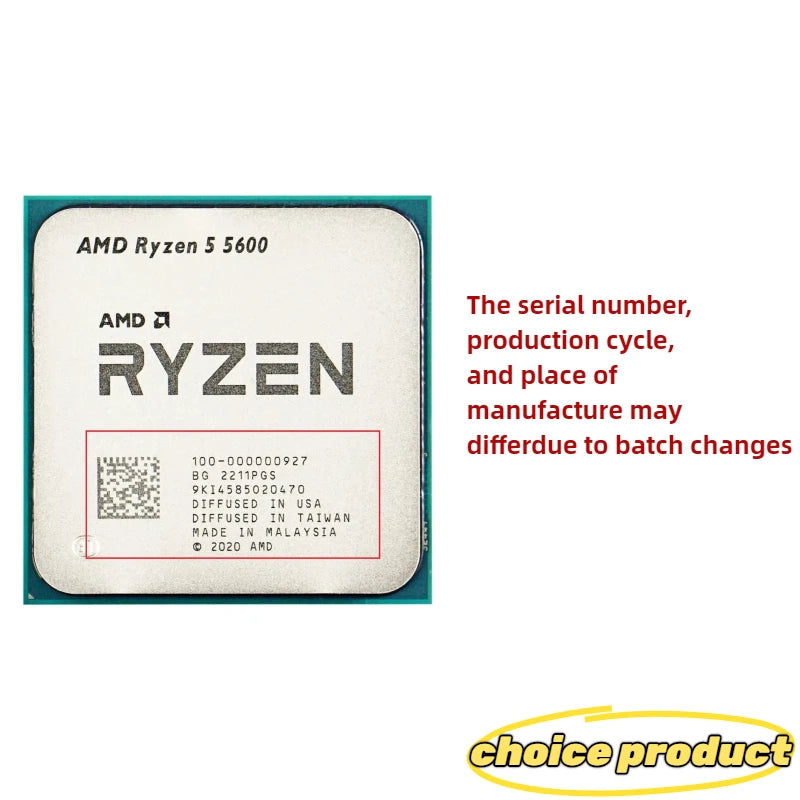 AMD Ryzen 5 R5 5600 3.5GHz 6-Core 12-Thread CPU Processor 65W L3=32M 100-000000927 LGA AM4