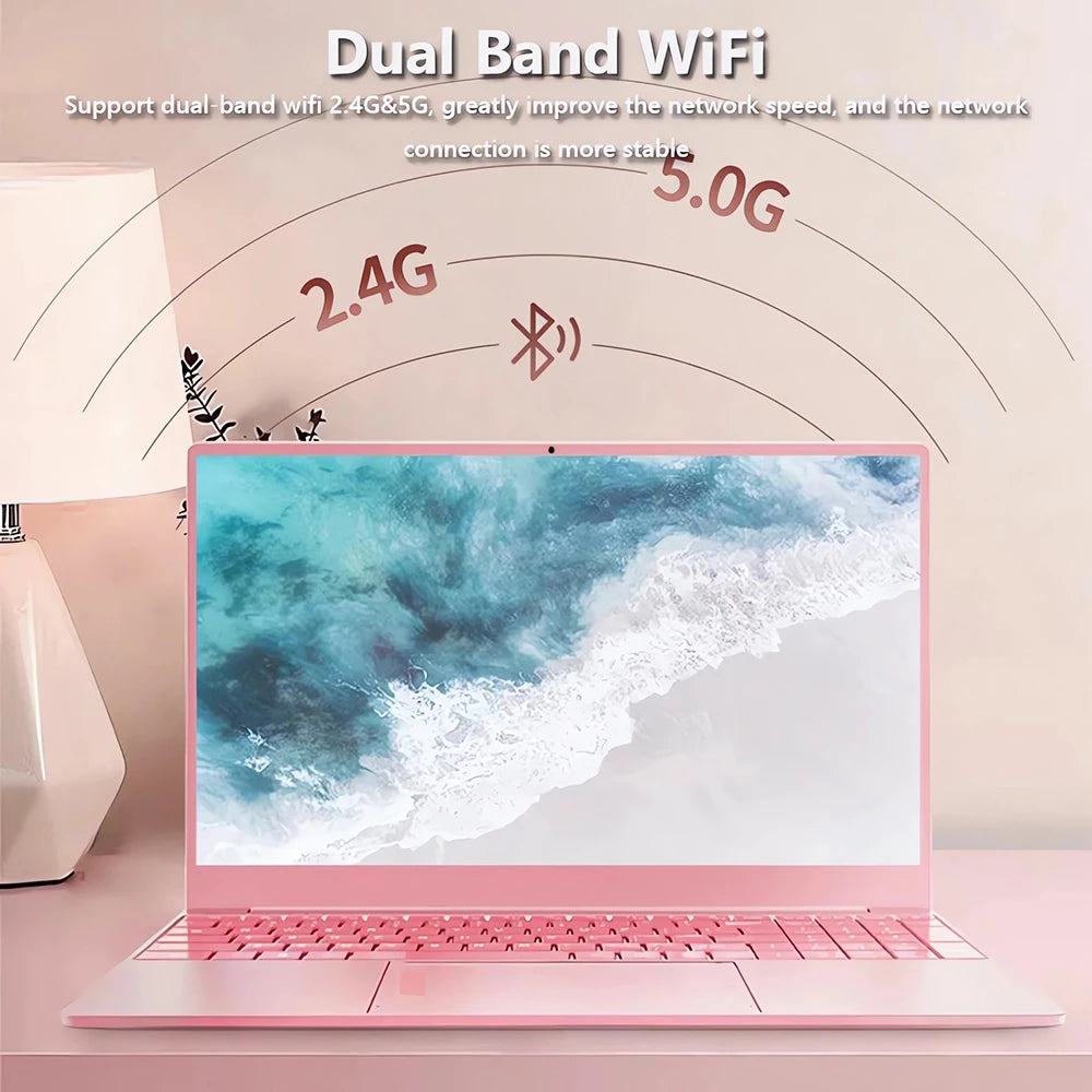 2025 11th Gen Intel Celeron N5095 Laptop  Windows10/11, Max 32GB RAM,128gb- 2TB SSD, 2.4G/5G WiFi, BT, Girlish style Pink Keybd