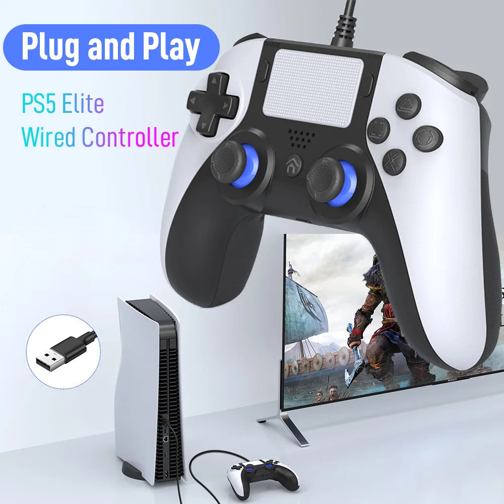 Plug and Play for PS5 Elite Wired Controller with Back Button, Playstation 5 Slim Pro Console Gaming Pad Gamepad with Paddles